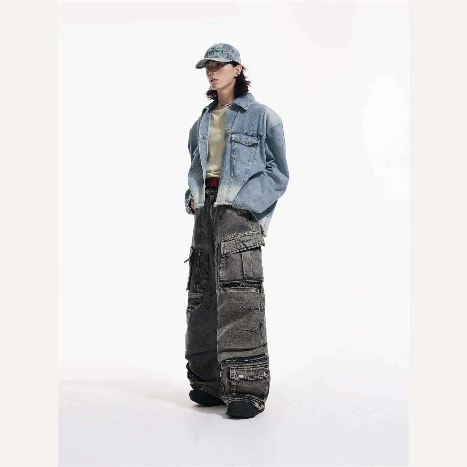 KIMLUD, IEFB Niche Design Vintage Men's Overalls Multi-pocket Jeans Zipper High Waist Solid Color Personalized Male Denim Pants 9A7703, KIMLUD Womens Clothes