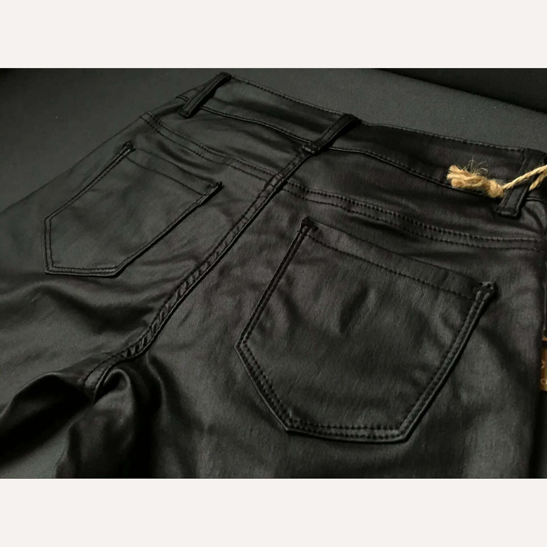 KIMLUD, Imitation Leather Jeans Girls Pants Women Zippers Low Waist Elastic Skinny Pencil Pants Punk Rock Slim Black Trousers Streetwear, KIMLUD Womens Clothes