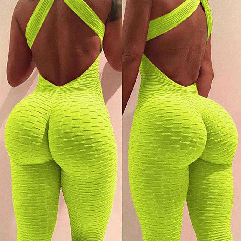 INFILAR Women Bodysuit Female Yoga Sport Sets Sleeveless Backless Sexy High Waist Leggings One Piece Fitness Jumsuits Sportswear - KIMLUD