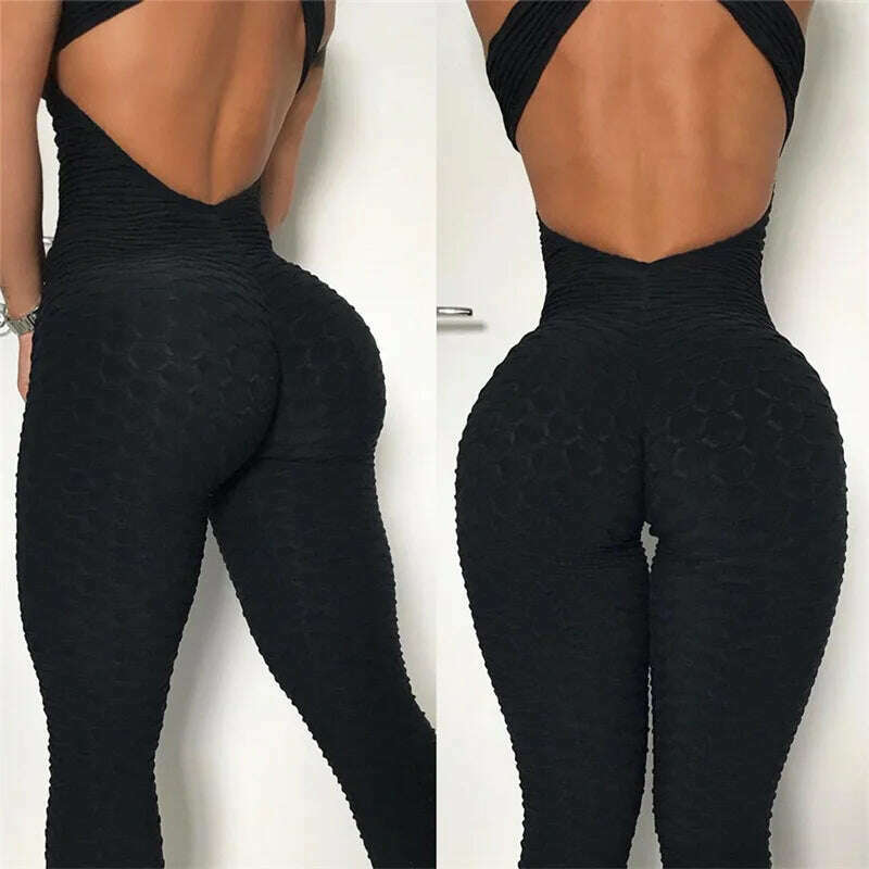 INFILAR Women Bodysuit Female Yoga Sport Sets Sleeveless Backless Sexy High Waist Leggings One Piece Fitness Jumsuits Sportswear - KIMLUD