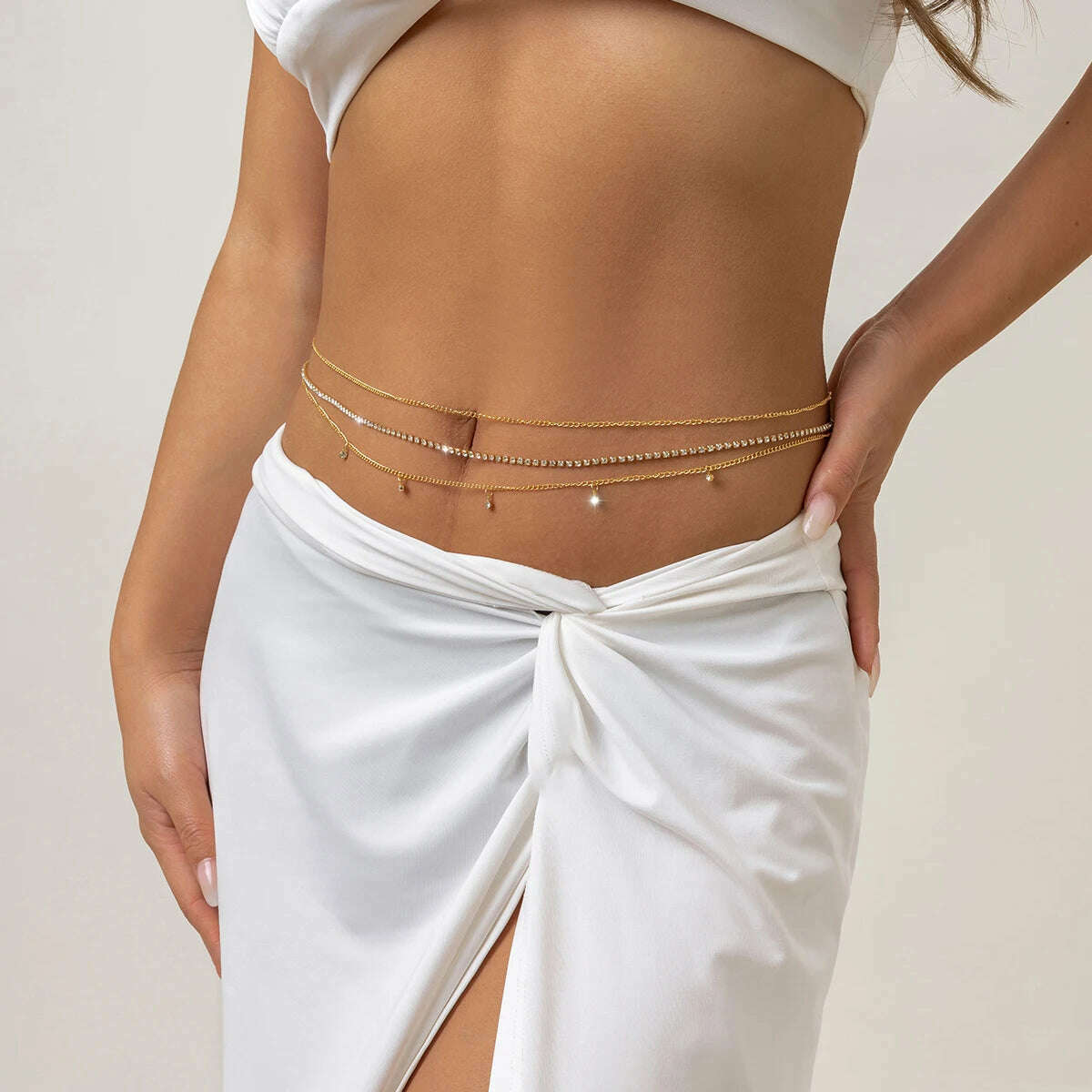 Ingemark 3Pcs/Set Boho Rhinestone Waist Belly Belt Chain for Women Wed Summer Bikini Sexy Body Jewelry Festival Y2K Accessories - KIMLUD
