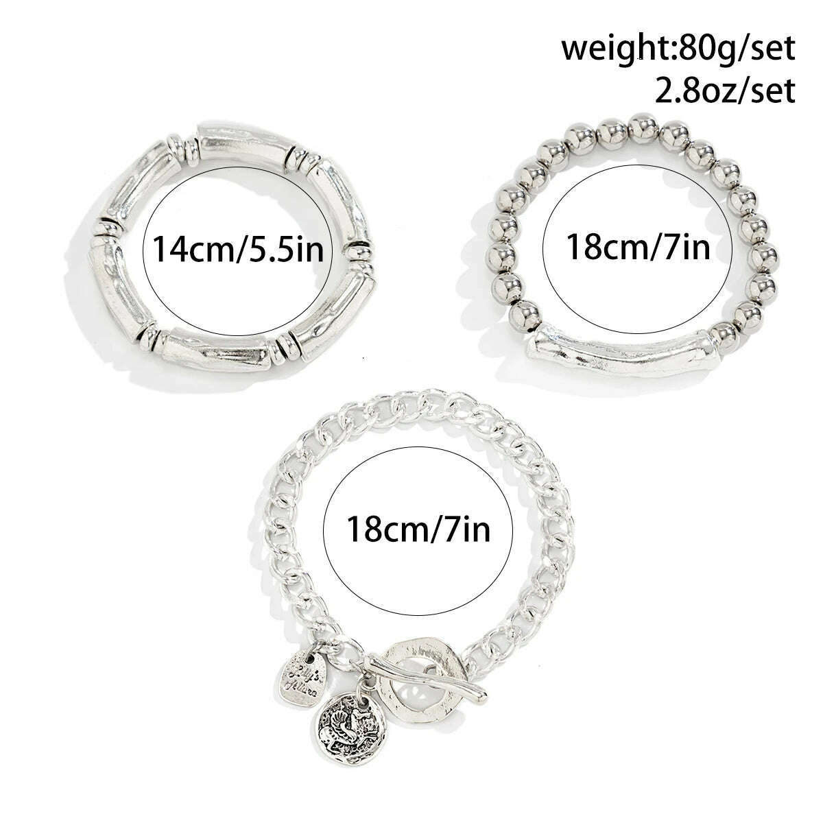 KIMLUD, Ingemark 4Pcs/Set Vintage OT Buckle Coin Pendant Bracelet for Women on Hand Goth Open Charm Bangles Couple Friends Jewelry Gift, KIMLUD Womens Clothes