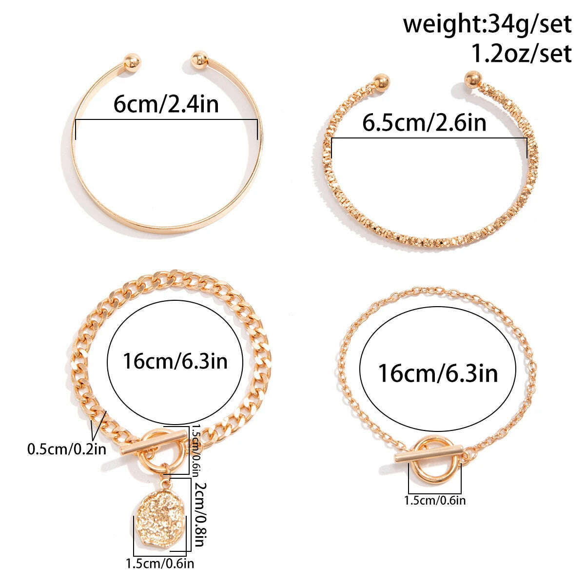 KIMLUD, Ingemark 4Pcs/Set Vintage OT Buckle Coin Pendant Bracelet for Women on Hand Goth Open Charm Bangles Couple Friends Jewelry Gift, KIMLUD Womens Clothes