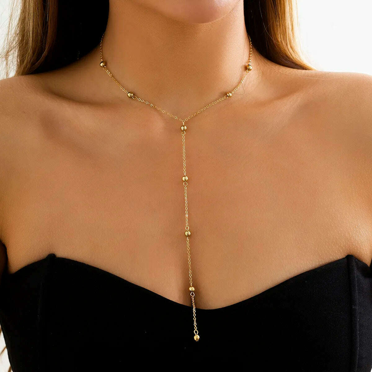 Ingemark Minimalism 2022 Long Tassel Necklace for Women Girls Vintage Chest Thin Chain Ball Pendant Female Neck Jewelry Gift New - KIMLUD