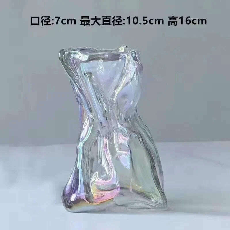 KIMLUD, Ins Creative Glass Vase Fold Paper-like Luxury Flower Vase Home Decoration Irregular Transparent Glass Vase Hydroponic Art, Multiple Colors S, KIMLUD APPAREL - Womens Clothes
