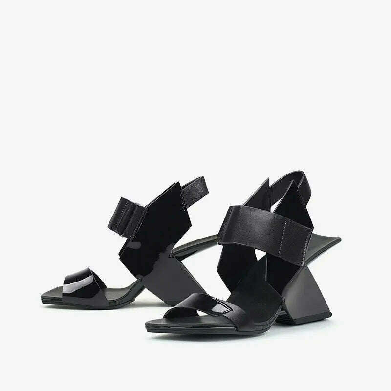 KIMLUD, Ins Design Black Platform Women Sandals Gladiator Apricot Summer Working Pumps Stilettos 8cm Fretwork Wedge High Heels Sandalias, KIMLUD Womens Clothes