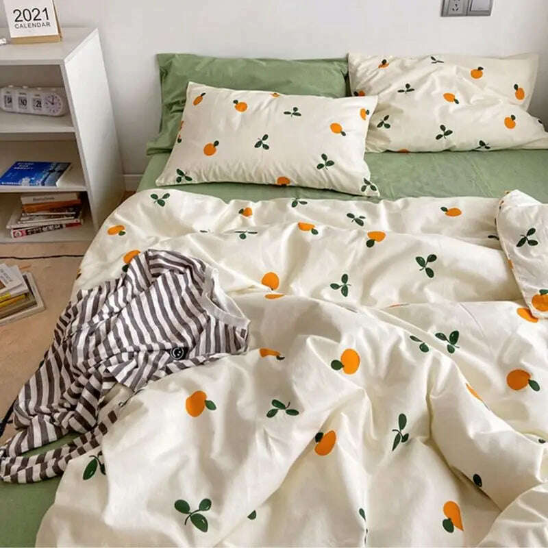 Ins Green Grid Bedding Set Bed Linen Nordic Lattice Duvet Cover For Adults Boys Bedspread Flat Sheet Simple Single Quilt Cover - KIMLUD