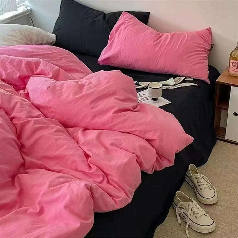 KIMLUD, INS Solid Color Bedding Set Boys Girls Twin Queen Size Duvet Cover Flat Sheet Pillowcase Bed Linen Adults Fashion Home Textiles, 2 / Full 180x220 4pcs / Flat Bed Sheet, KIMLUD APPAREL - Womens Clothes