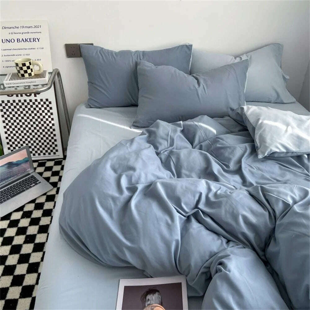 KIMLUD, INS Solid Color Bedding Set Boys Girls Twin Queen Size Duvet Cover Flat Sheet Pillowcase Bed Linen Adults Fashion Home Textiles, KIMLUD Womens Clothes