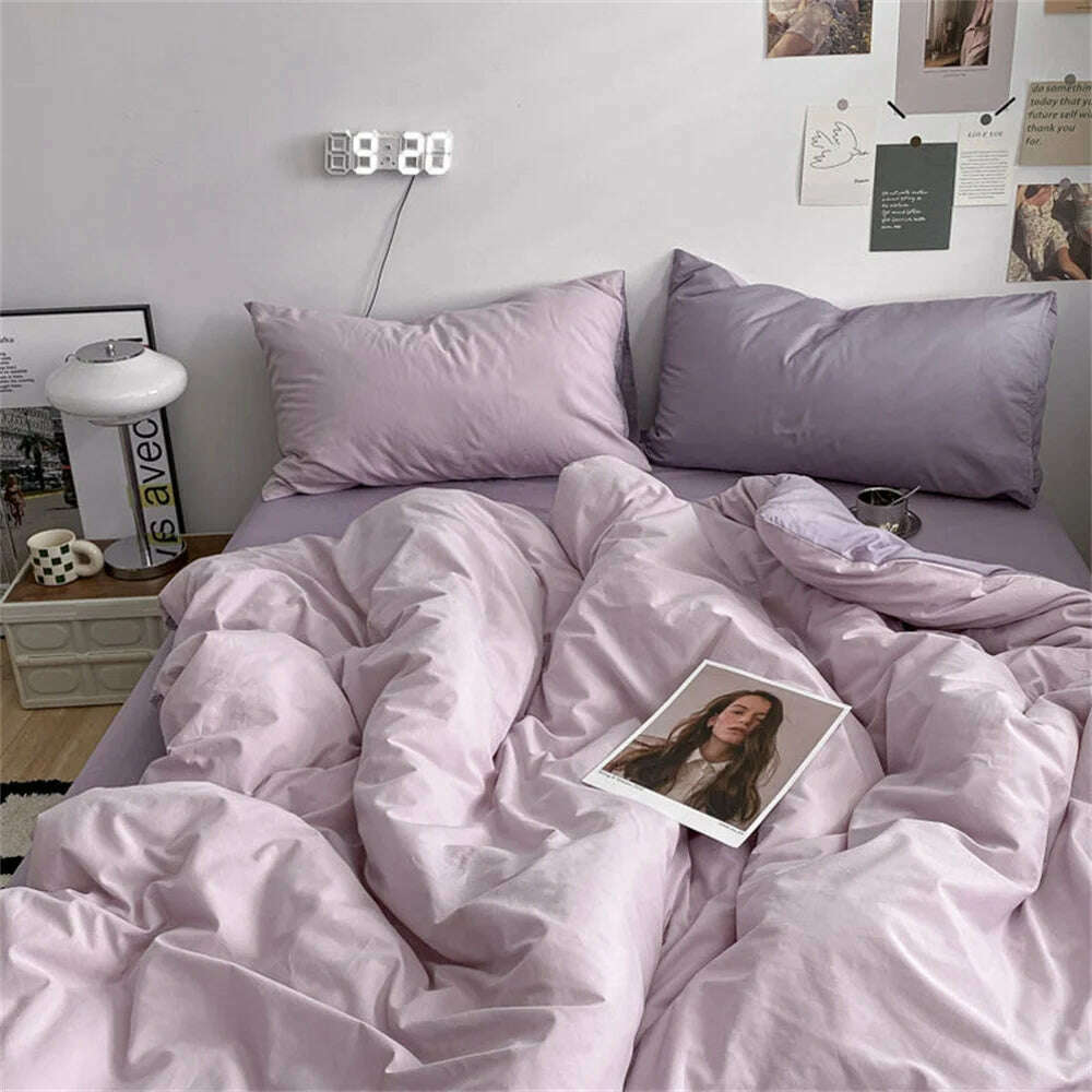 KIMLUD, INS Solid Color Bedding Set Boys Girls Twin Queen Size Duvet Cover Flat Sheet Pillowcase Bed Linen Adults Fashion Home Textiles, 7 / Single150x200 3pcs / Flat Bed Sheet, KIMLUD APPAREL - Womens Clothes
