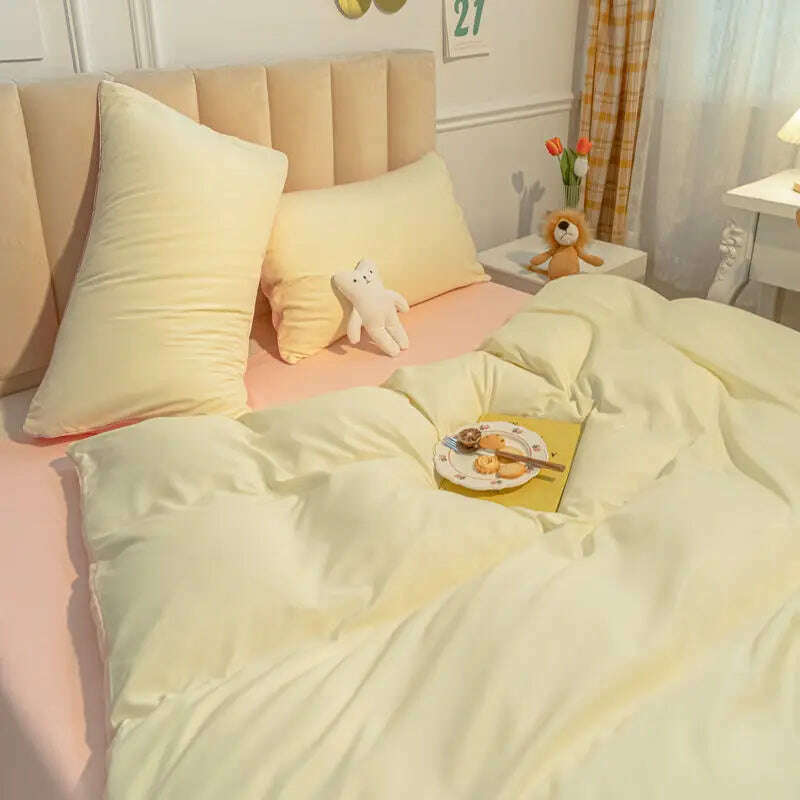 KIMLUD, INS Solid Color Bedding Set Boys Girls Twin Queen Size Duvet Cover Flat Sheet Pillowcase Bed Linen Adults Fashion Home Textiles, 5 / Full 180x220 4pcs / Flat Bed Sheet, KIMLUD APPAREL - Womens Clothes