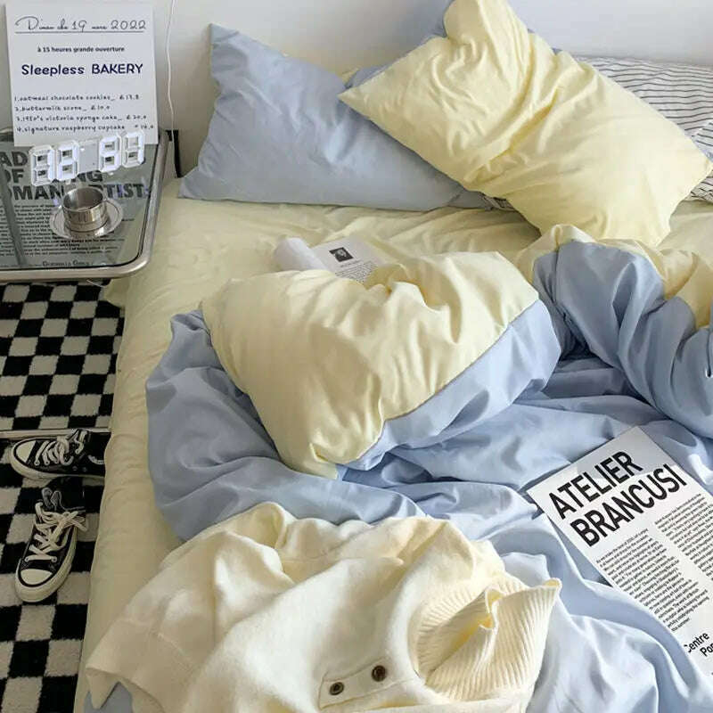 KIMLUD, INS Solid Color Bedding Set Boys Girls Twin Queen Size Duvet Cover Flat Sheet Pillowcase Bed Linen Adults Fashion Home Textiles, 4 / Full 180x220 4pcs / Flat Bed Sheet, KIMLUD APPAREL - Womens Clothes