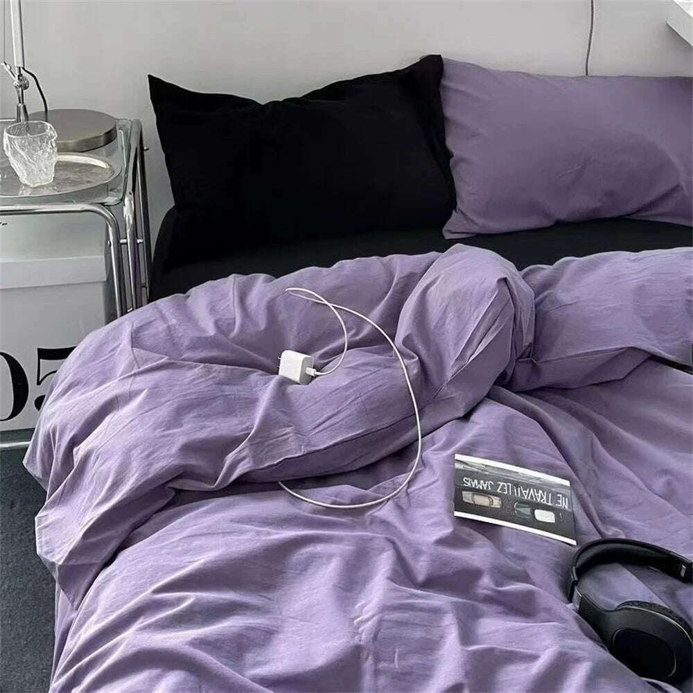 KIMLUD, INS Solid Color Bedding Set Boys Girls Twin Queen Size Duvet Cover Flat Sheet Pillowcase Bed Linen Adults Fashion Home Textiles, 8 / Full 180x220 4pcs / Flat Bed Sheet, KIMLUD APPAREL - Womens Clothes
