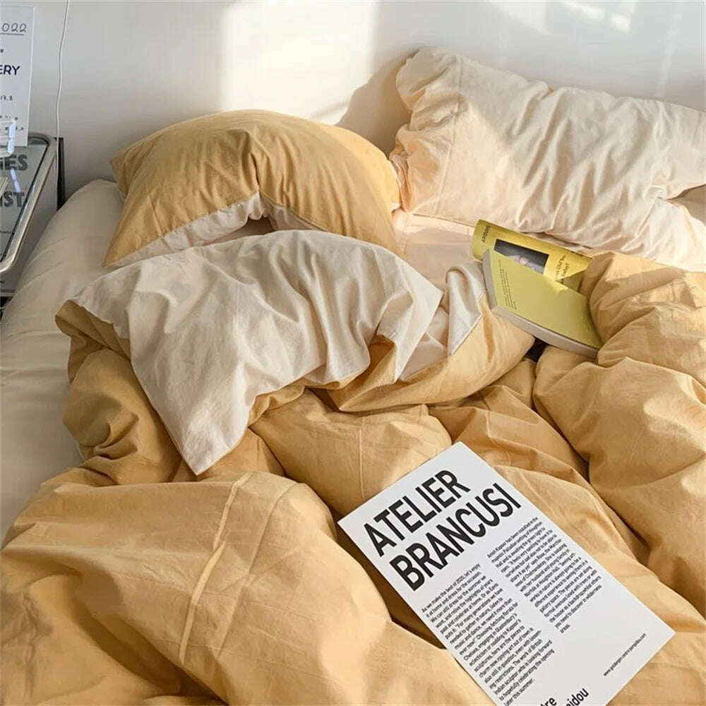 KIMLUD, INS Solid Color Bedding Set Boys Girls Twin Queen Size Duvet Cover Flat Sheet Pillowcase Bed Linen Adults Fashion Home Textiles, 1 / Full 180x220 4pcs / Flat Bed Sheet, KIMLUD APPAREL - Womens Clothes