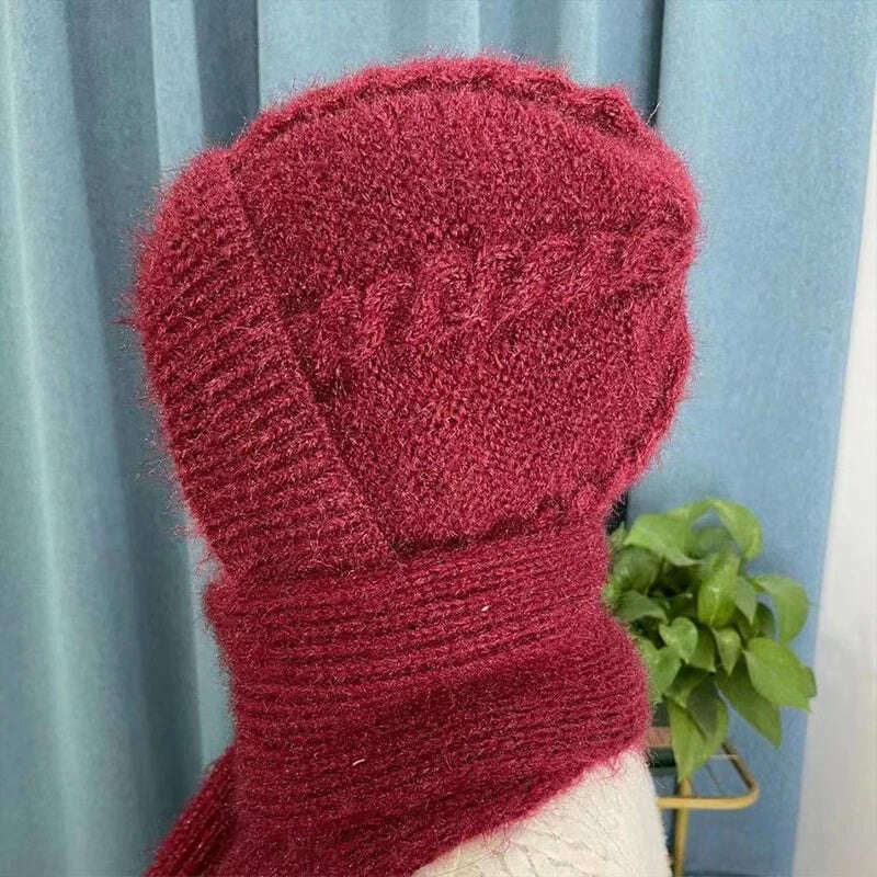 KIMLUD, Integrated Ear Protection Windproof Cap Scarf Knitting Thick Warm Ear Guard Hat Winter Siamese Windproof Hat Scarf Set, KIMLUD Womens Clothes
