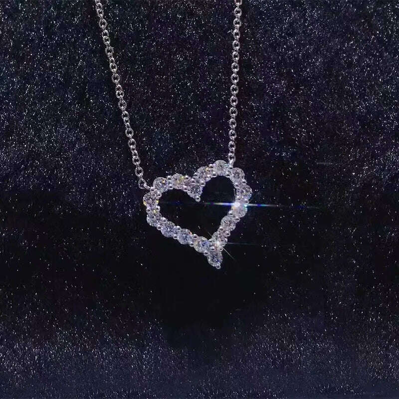 IOGOU Heart Shape Moissanite Diamond Pendant Solid Sterling Silver 925 Necklace High Quality Wholesale Jewelry Engagement Gift - KIMLUD
