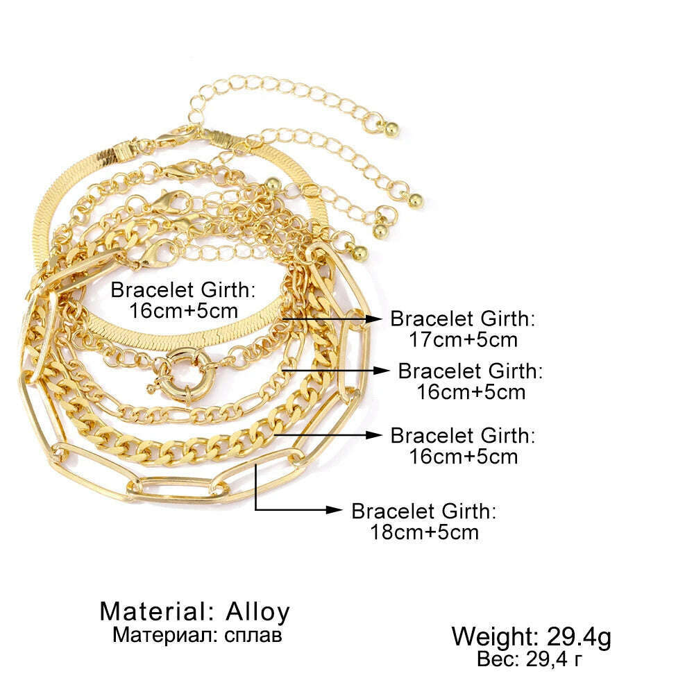 IPARAM Gold Color Silver Color Charm Bracelet Bangles For Women Punk Curb Cuban Chain Bracelets Set Boho Fashion Jewelry Gifts - KIMLUD