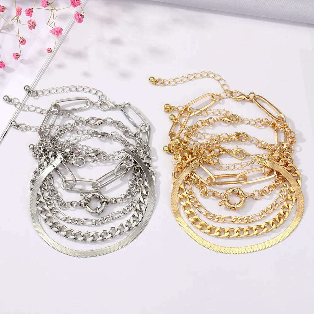 IPARAM Gold Color Silver Color Charm Bracelet Bangles For Women Punk Curb Cuban Chain Bracelets Set Boho Fashion Jewelry Gifts - KIMLUD