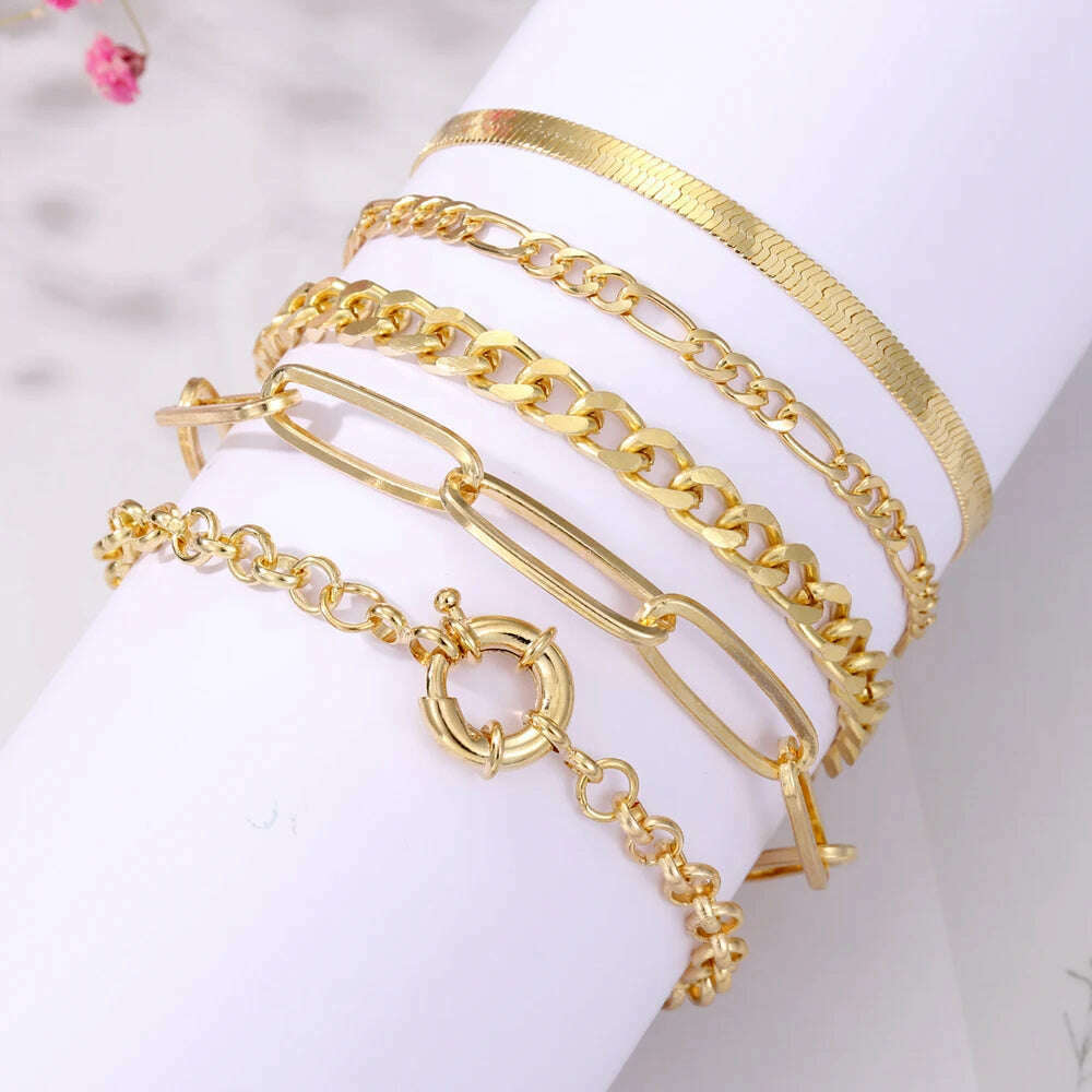 IPARAM Gold Color Silver Color Charm Bracelet Bangles For Women Punk Curb Cuban Chain Bracelets Set Boho Fashion Jewelry Gifts - KIMLUD