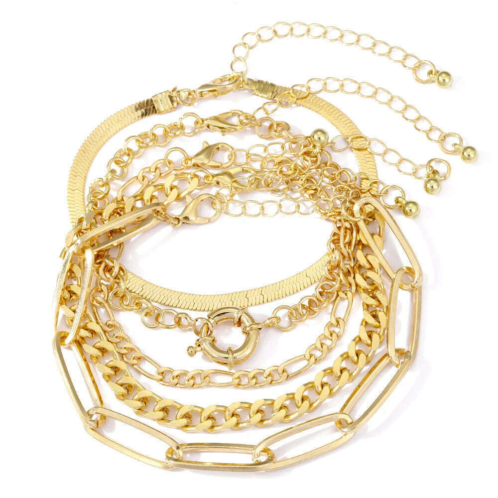 IPARAM Gold Color Silver Color Charm Bracelet Bangles For Women Punk Curb Cuban Chain Bracelets Set Boho Fashion Jewelry Gifts - KIMLUD
