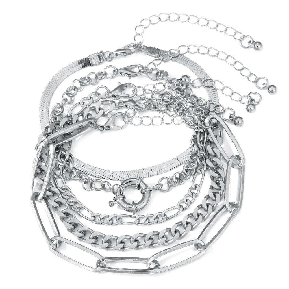 IPARAM Gold Color Silver Color Charm Bracelet Bangles For Women Punk Curb Cuban Chain Bracelets Set Boho Fashion Jewelry Gifts - KIMLUD