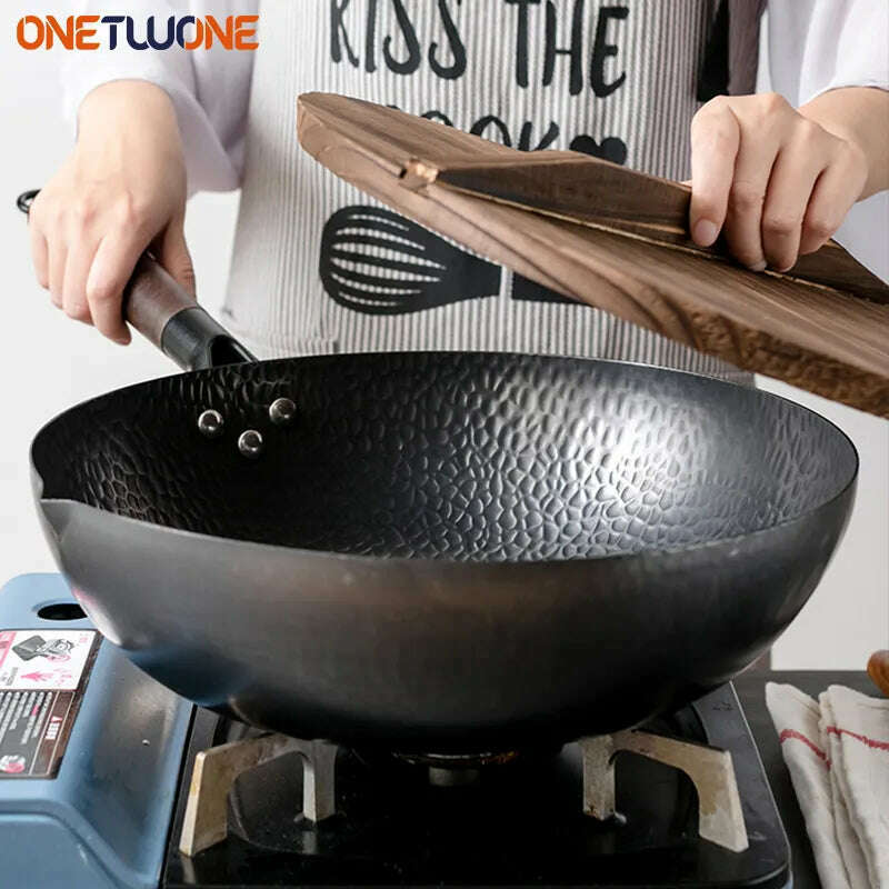 Iron Wok High Quality Traditional Cookware Iron Wok Non-stick Pan Non-coating Pan Kitchen Cookware - KIMLUD