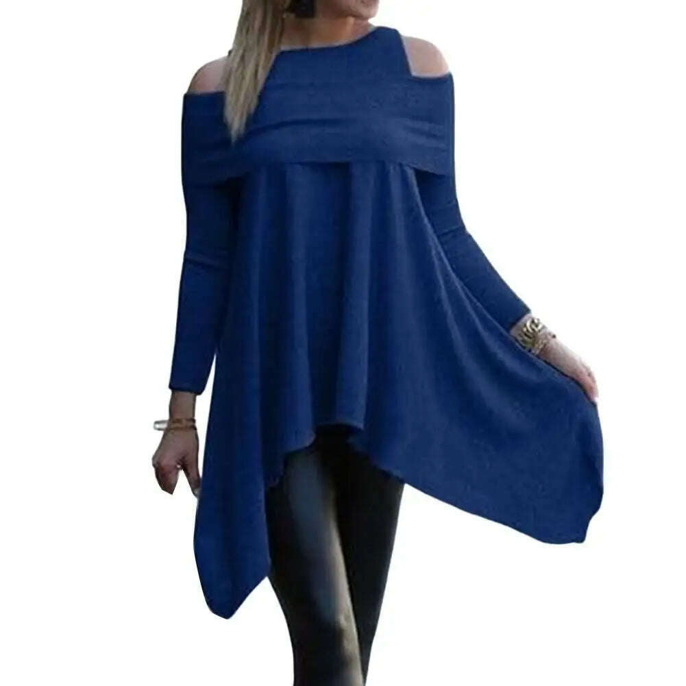 KIMLUD, Irregular Womens Tops And Blouses Casual O Neck Long Sleeve Top Female Tunic 2021 Autumn Plus Size Women Blusas Shirts, Blue / S, KIMLUD Womens Clothes