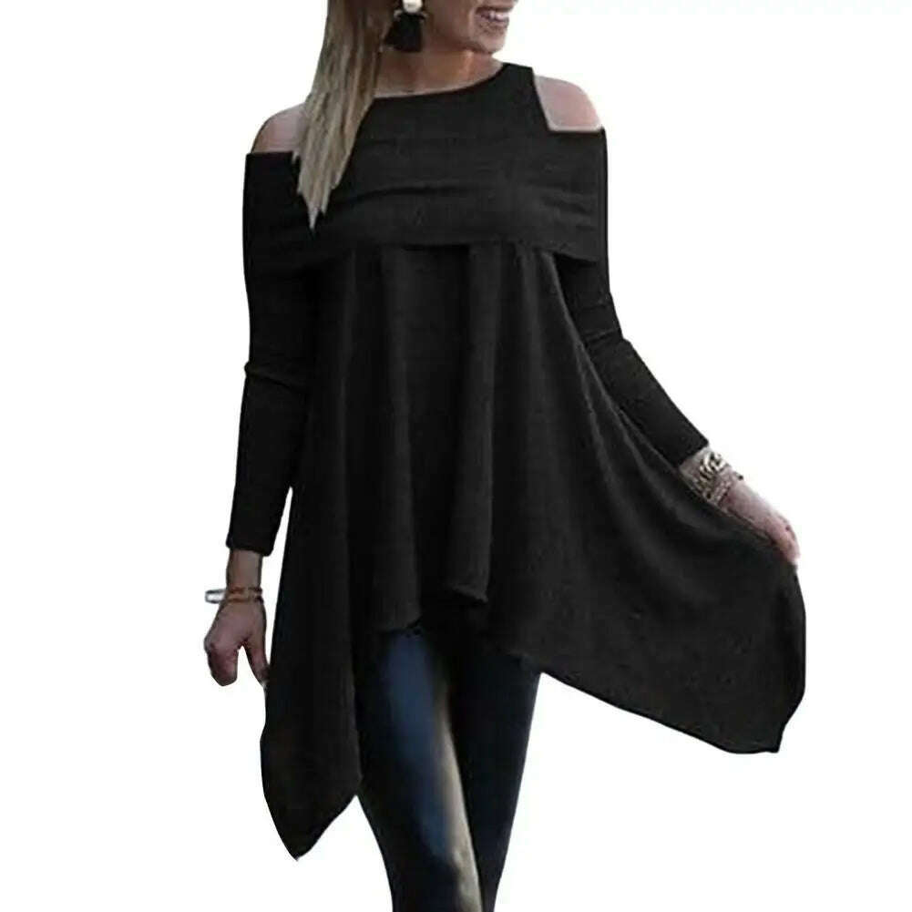KIMLUD, Irregular Womens Tops And Blouses Casual O Neck Long Sleeve Top Female Tunic 2021 Autumn Plus Size Women Blusas Shirts, black / S, KIMLUD Womens Clothes