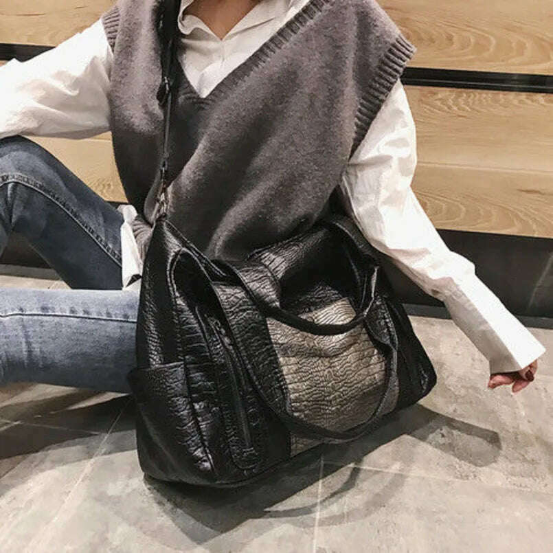 KIMLUD, It Crocodile Pattern Big Women Shoulder Bag 2021 Brand PU Leather Contrasting Color Handbag Large Pocket Sac A Main Luxury Bag, KIMLUD Womens Clothes