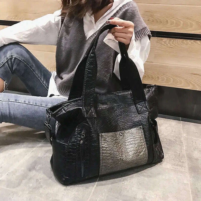 KIMLUD, It Crocodile Pattern Big Women Shoulder Bag 2021 Brand PU Leather Contrasting Color Handbag Large Pocket Sac A Main Luxury Bag, KIMLUD Womens Clothes