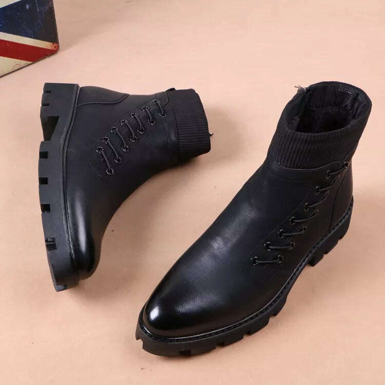 italian brand designer mens leisure cowboy boots natural leather platform shoes black autumn winter ankle boot short botas male - KIMLUD