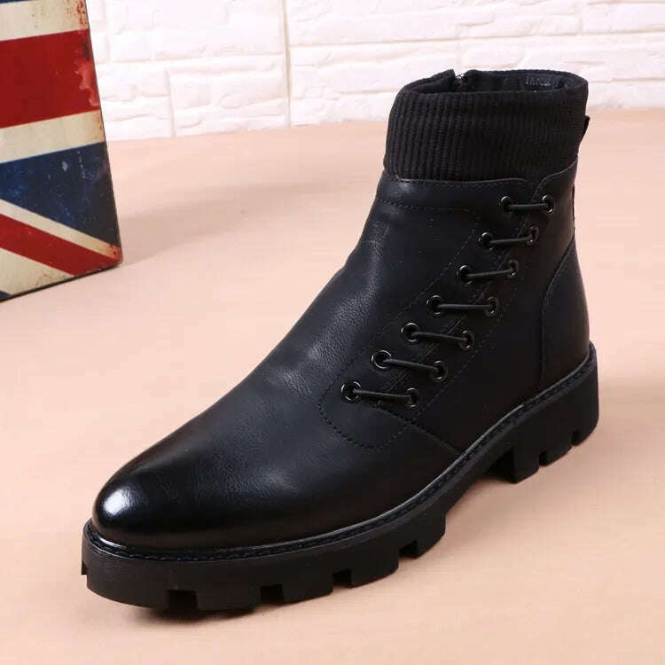 italian brand designer mens leisure cowboy boots natural leather platform shoes black autumn winter ankle boot short botas male - KIMLUD