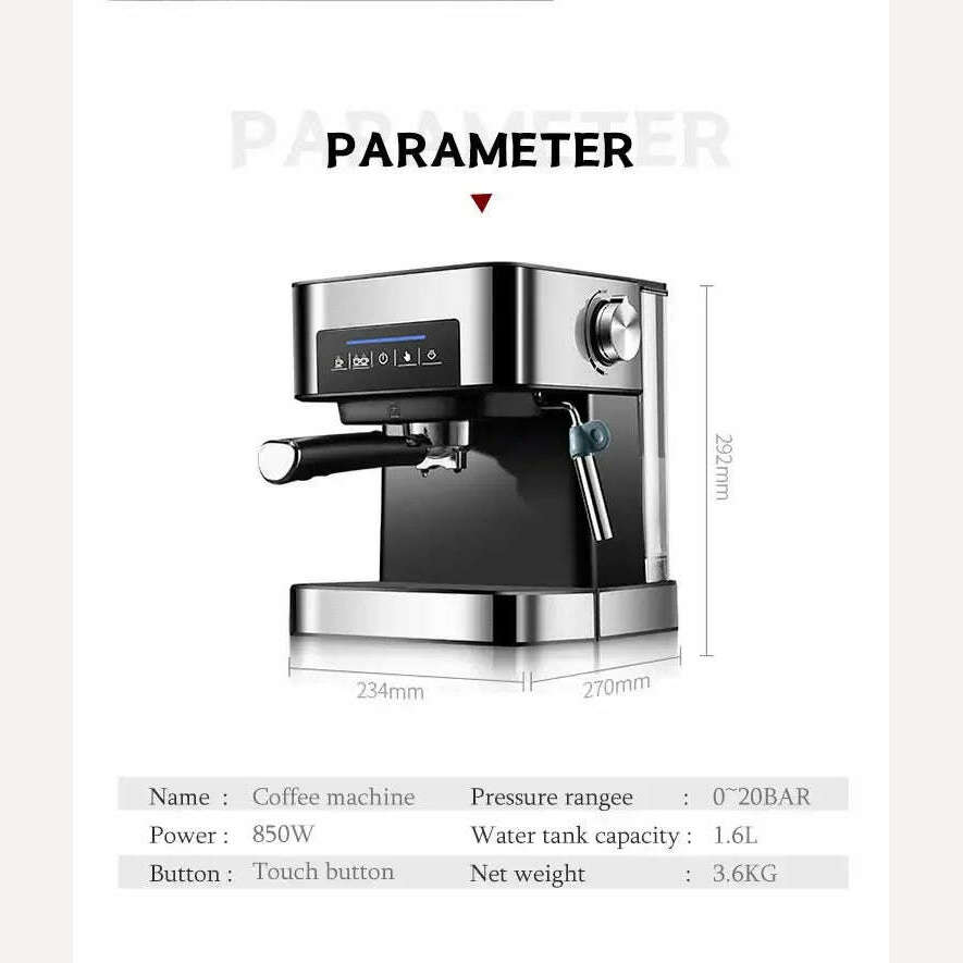 KIMLUD, Italian Espresso Coffee Maker Home Appliances Semi-automatic Stainless Steel Coffee Machine CRM6863 With Cappuccino Latte, KIMLUD Womens Clothes