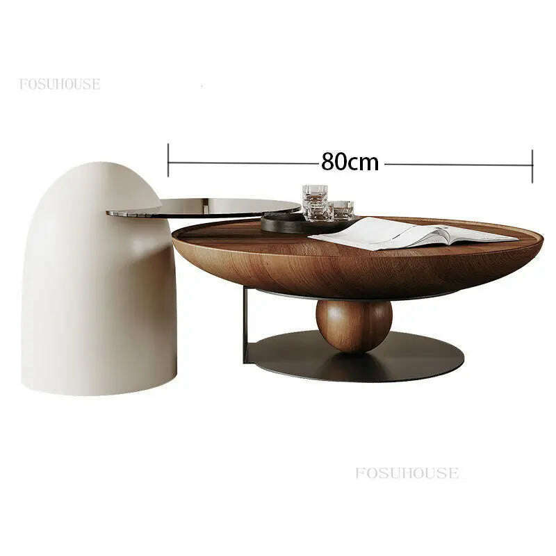 KIMLUD, Italian Small Apartment Sofa Side Table Designer Round Coffee Tables Modern Minimalist Living Room Solid Wood Corner Table GM, 80-50cm set, KIMLUD APPAREL - Womens Clothes