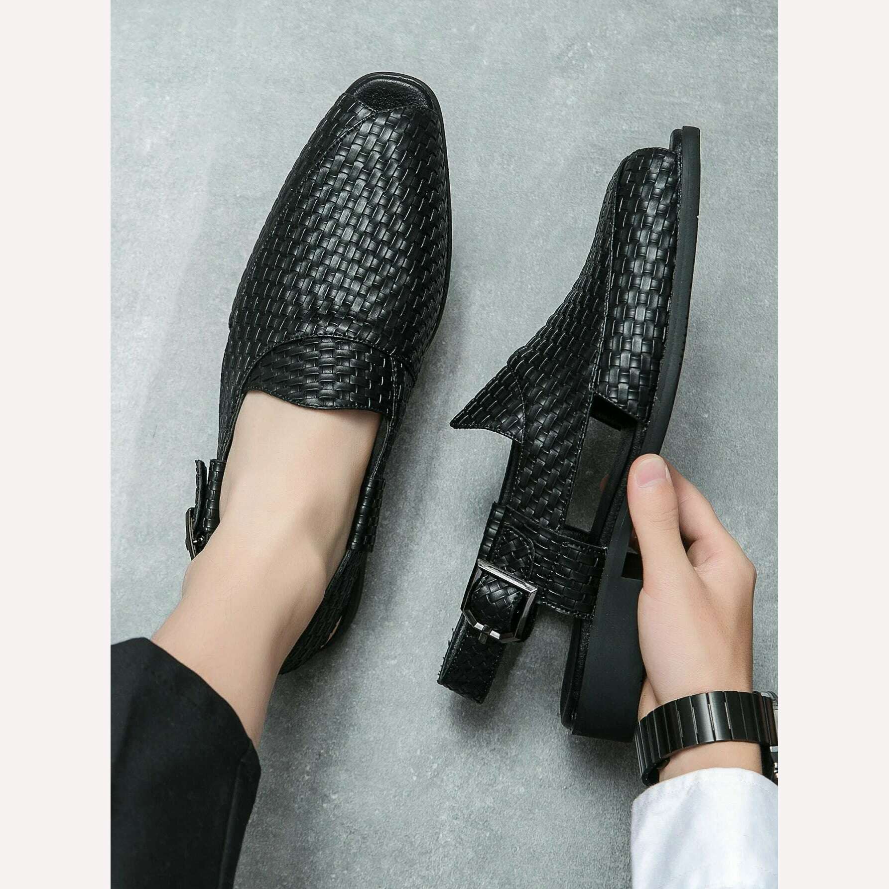 KIMLUD, Italian Style Fashion Solid Color Leather Sandals for Men Business Dress Sandals Handmade Comfort Shoes Men Sandalias Breathable, KIMLUD Womens Clothes