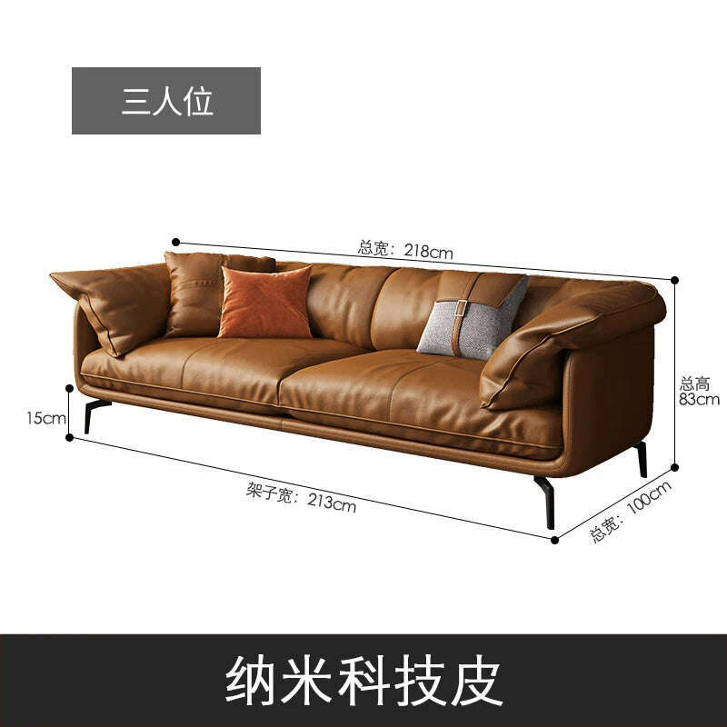 KIMLUD, Italian-Style Light Luxury down Napa Leather Sofa Modern Minimalist Living Room Combination Leather Sofa, 3, KIMLUD APPAREL - Womens Clothes
