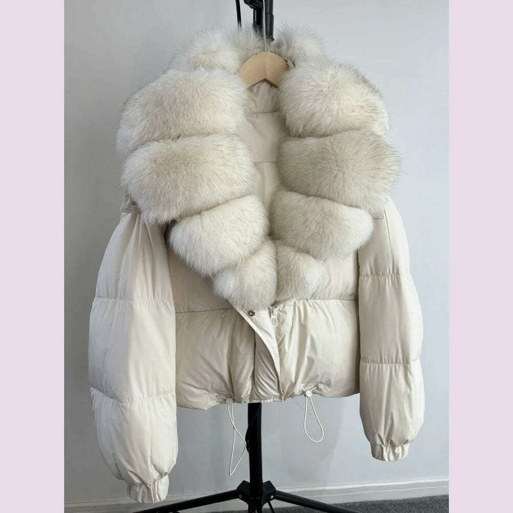 Janveny New Winter Women Down Jacket Detachable Real Fox Fur Hooded Thick 90% Duck Down Coat Female Loose Short Puffer Parkas - KIMLUD