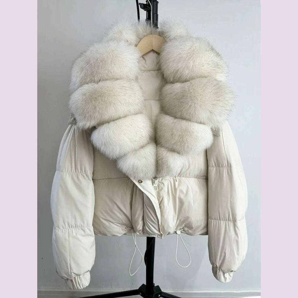 Janveny New Winter Women Down Jacket Detachable Real Fox Fur Hooded Thick 90% Duck Down Coat Female Loose Short Puffer Parkas - KIMLUD