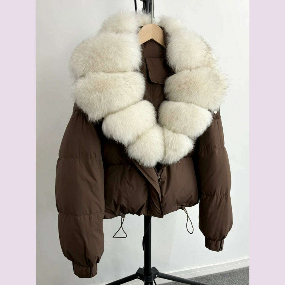 Janveny New Winter Women Down Jacket Detachable Real Fox Fur Hooded Thick 90% Duck Down Coat Female Loose Short Puffer Parkas - KIMLUD