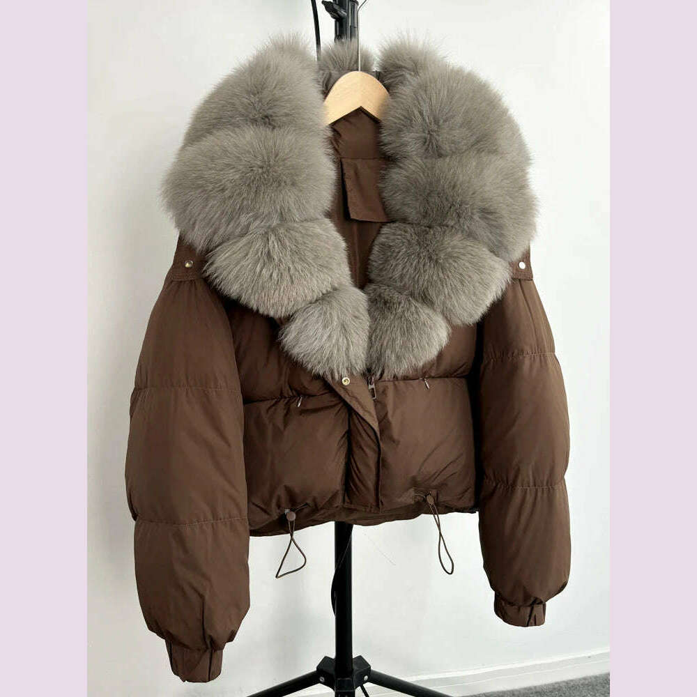 Janveny New Winter Women Down Jacket Detachable Real Fox Fur Hooded Thick 90% Duck Down Coat Female Loose Short Puffer Parkas - KIMLUD