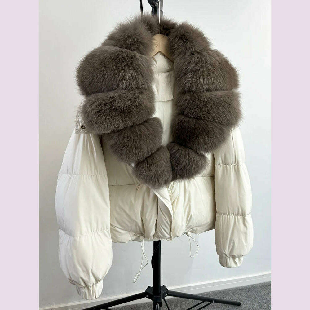 Janveny New Winter Women Down Jacket Detachable Real Fox Fur Hooded Thick 90% Duck Down Coat Female Loose Short Puffer Parkas - KIMLUD