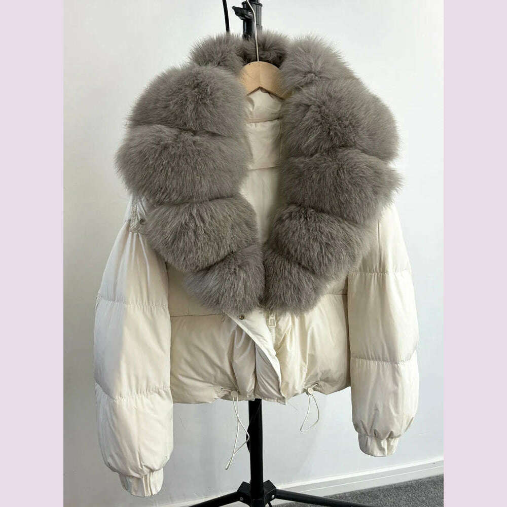 Janveny New Winter Women Down Jacket Detachable Real Fox Fur Hooded Thick 90% Duck Down Coat Female Loose Short Puffer Parkas - KIMLUD