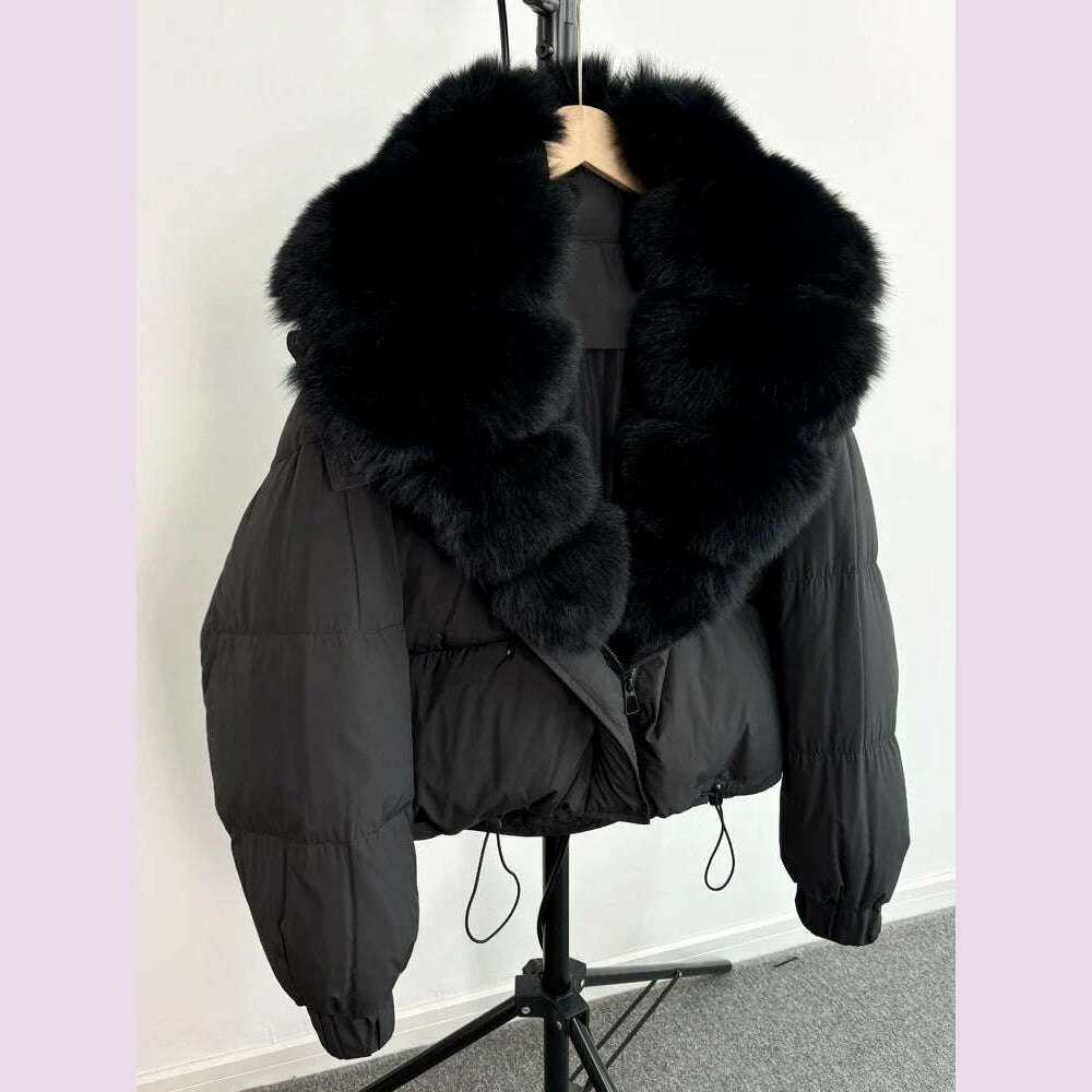 Janveny New Winter Women Down Jacket Detachable Real Fox Fur Hooded Thick 90% Duck Down Coat Female Loose Short Puffer Parkas - KIMLUD