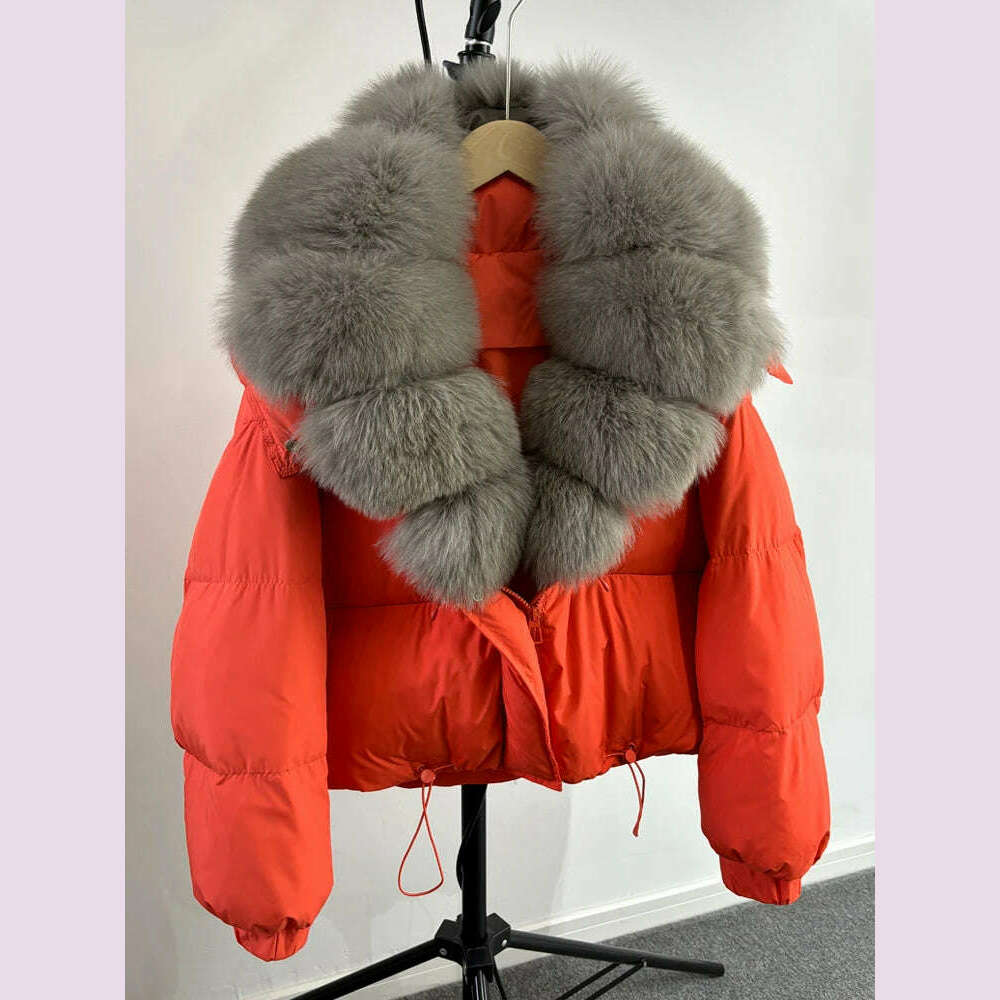 Janveny New Winter Women Down Jacket Detachable Real Fox Fur Hooded Thick 90% Duck Down Coat Female Loose Short Puffer Parkas - KIMLUD