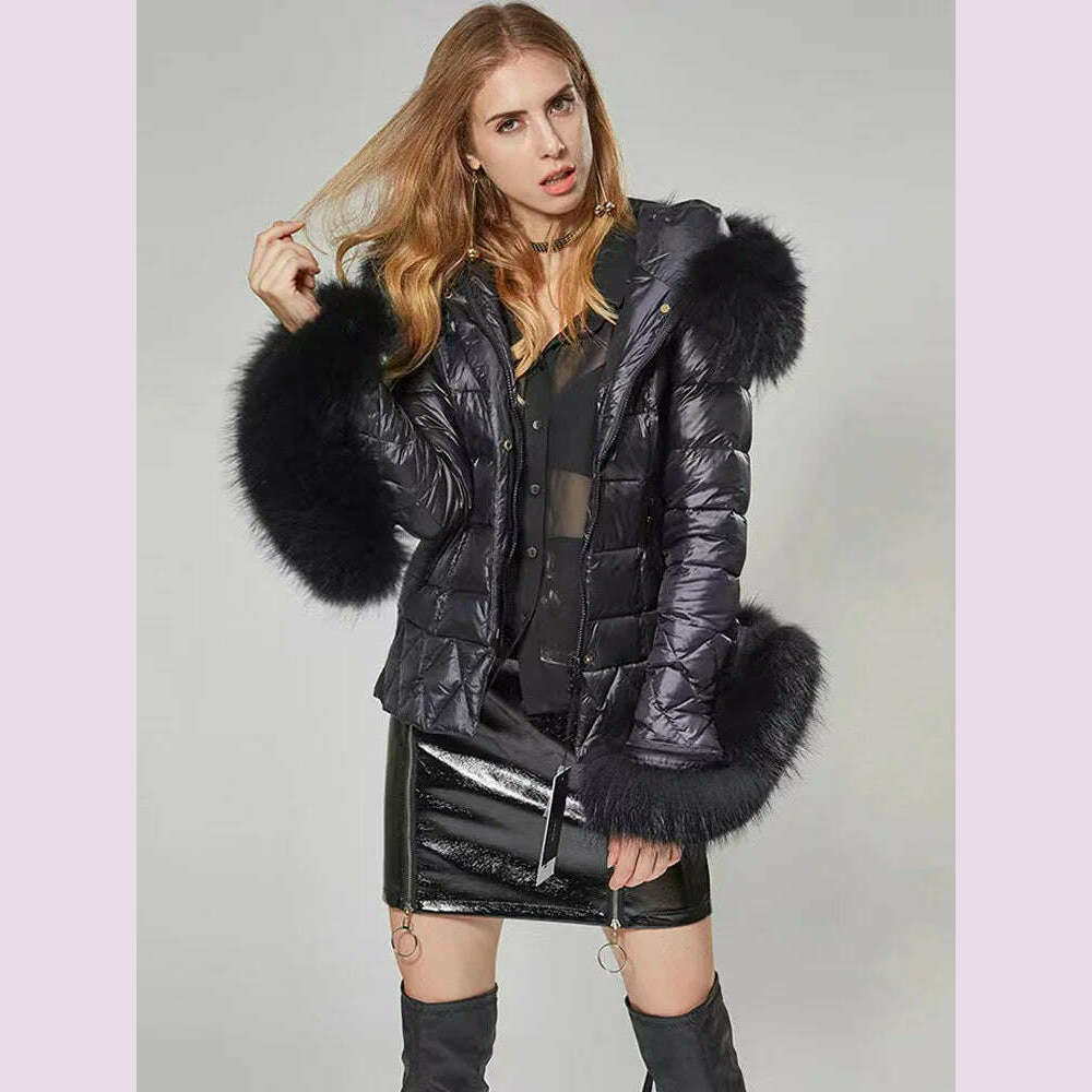 KIMLUD, Janveny Real Raccoon Fur Hooded 90% White Duck Down Coat Women Winter Puffer Jacket Thick Warm Female Feather Parkas Outwear, KIMLUD Womens Clothes