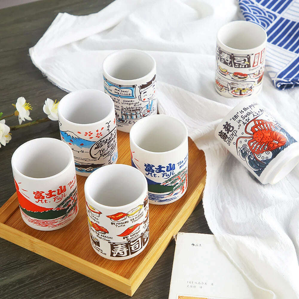 KIMLUD, Japanese Impression Ceramic Mugs 300ml Tea Wine Sushi Sake Cup Funny Family Restaurant Decoration Travel Gift for Friends, KIMLUD Womens Clothes