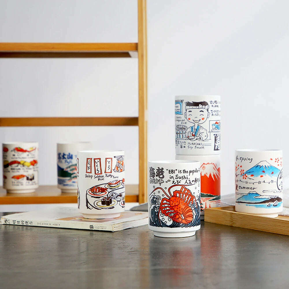 KIMLUD, Japanese Impression Ceramic Mugs 300ml Tea Wine Sushi Sake Cup Funny Family Restaurant Decoration Travel Gift for Friends, KIMLUD Womens Clothes