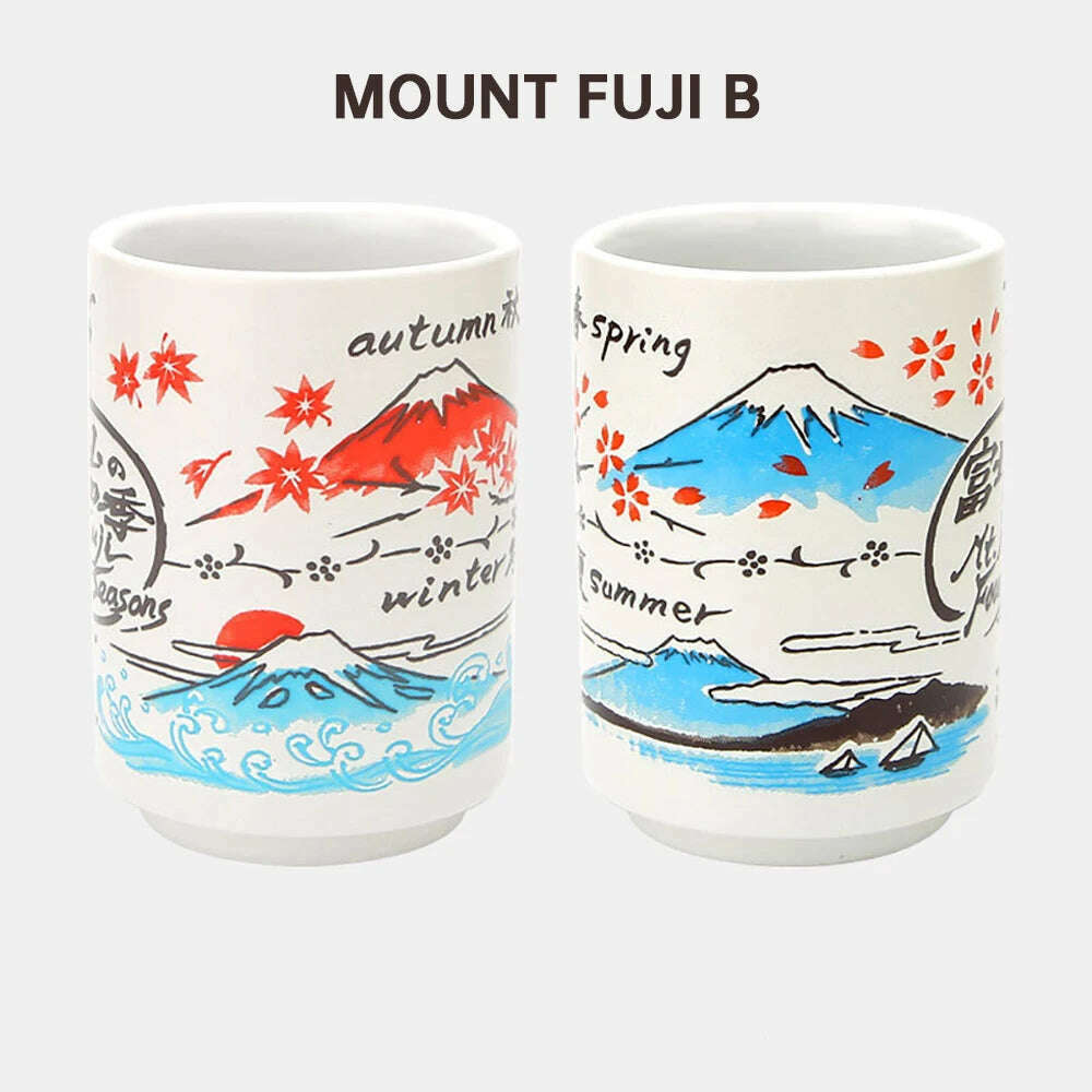 KIMLUD, Japanese Impression Ceramic Mugs 300ml Tea Wine Sushi Sake Cup Funny Family Restaurant Decoration Travel Gift for Friends, Mount Fuji B / 300ml, KIMLUD APPAREL - Womens Clothes