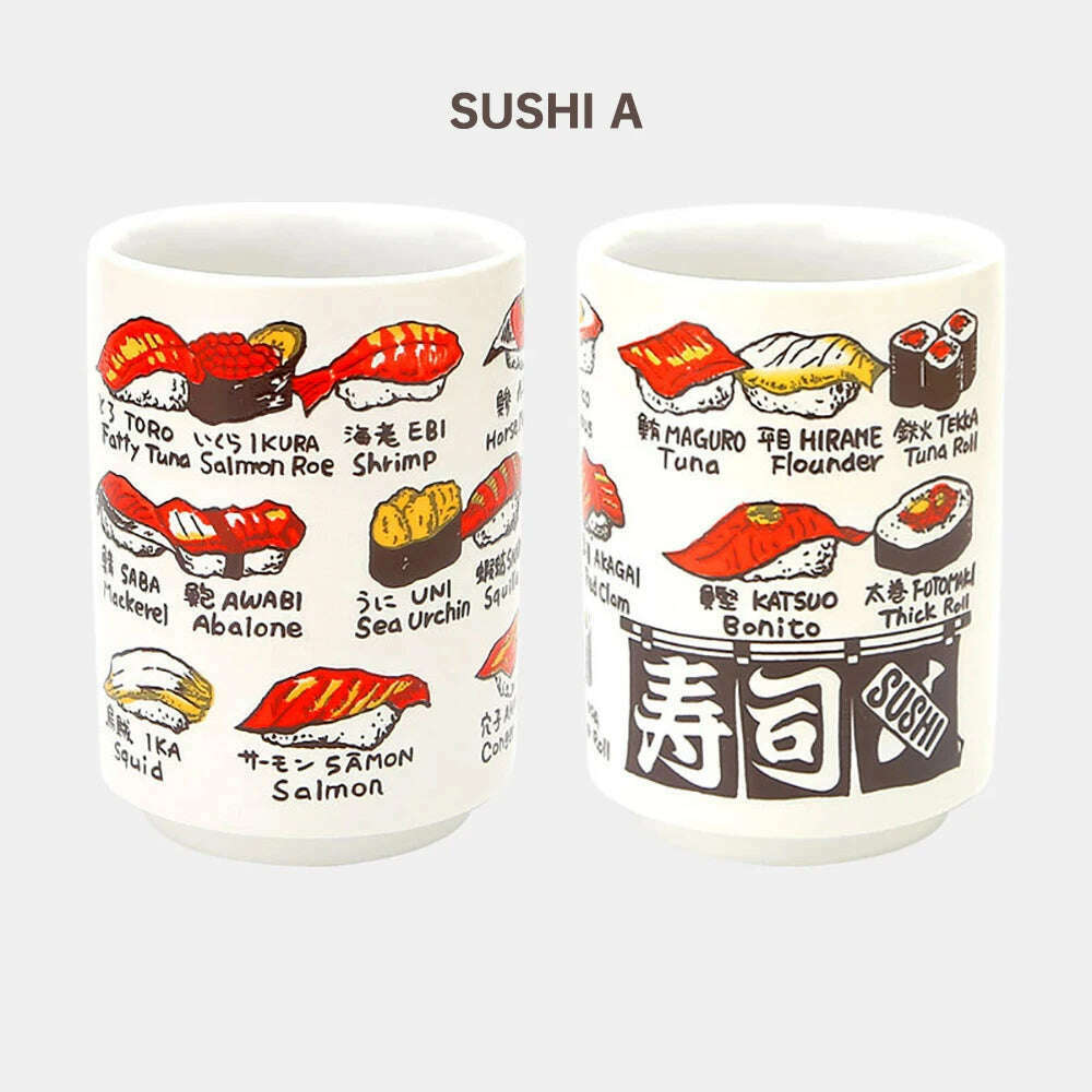 KIMLUD, Japanese Impression Ceramic Mugs 300ml Tea Wine Sushi Sake Cup Funny Family Restaurant Decoration Travel Gift for Friends, Sushi A / 300ml, KIMLUD APPAREL - Womens Clothes