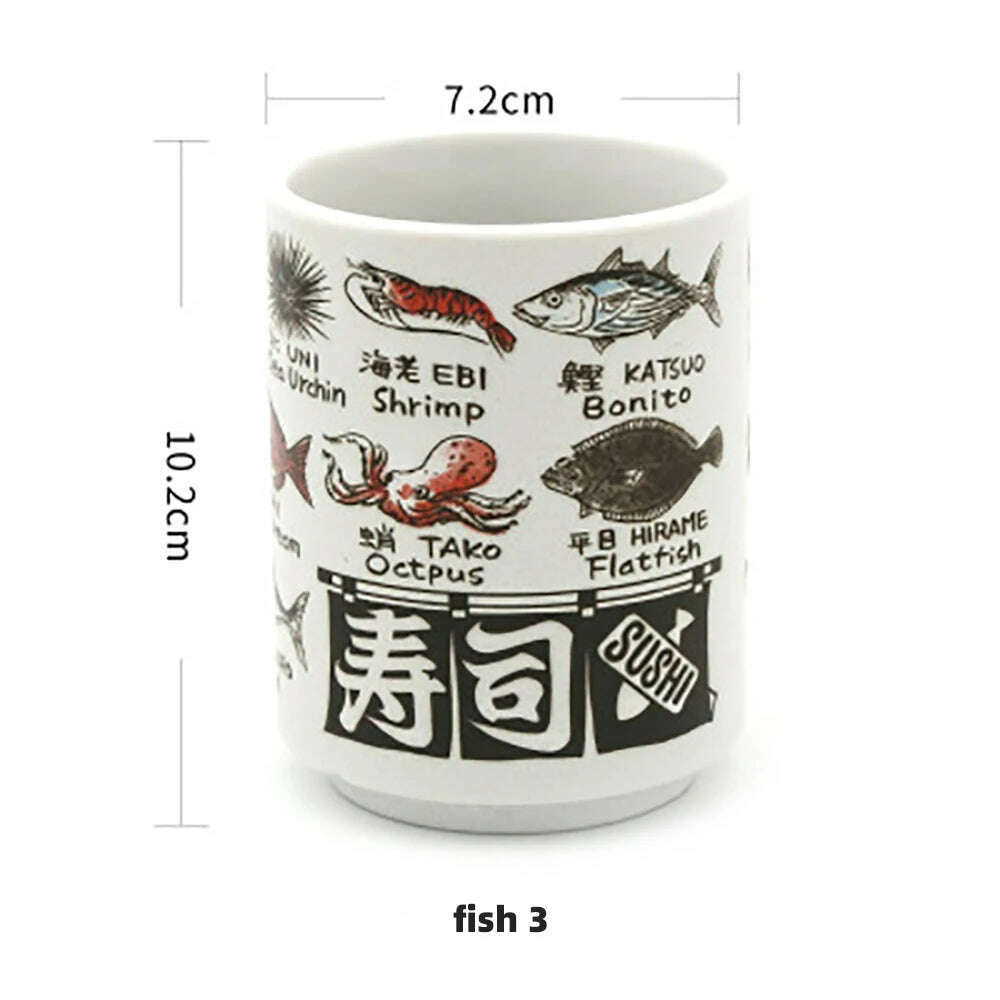 KIMLUD, Japanese Impression Ceramic Mugs 300ml Tea Wine Sushi Sake Cup Funny Family Restaurant Decoration Travel Gift for Friends, Fish 3 / 300ml, KIMLUD APPAREL - Womens Clothes